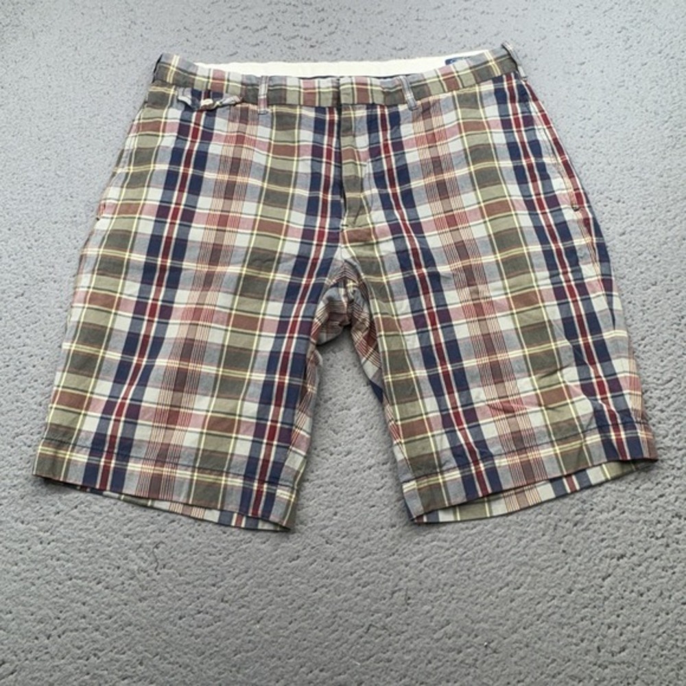 Ralph‎ Lauren Shorts Mens 32 Blue Plaid Chino Cotton 9 Inseam Casual Tag 35